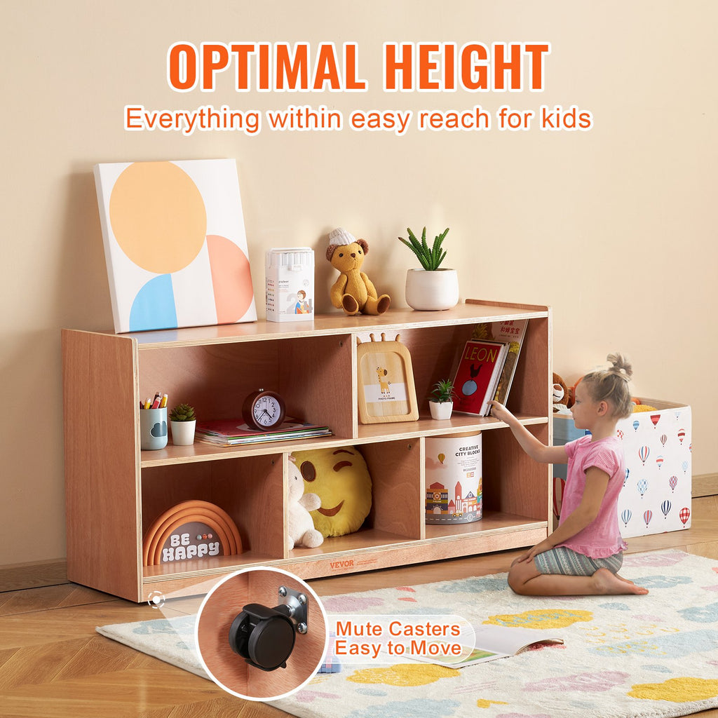 Cubby Mobile Tray Storage Cabinet, 5-Compartment Cubby Storage Shelf, Cubby Storage Cabinet 2-shelf, Classroom Cubbies, Classroom Furniture For Home, Daycare And Preschool, Natural