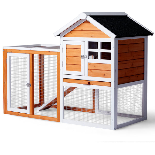 House Type With Running Ladder, Orange-red, Wooden Chicken Rabbit Cage