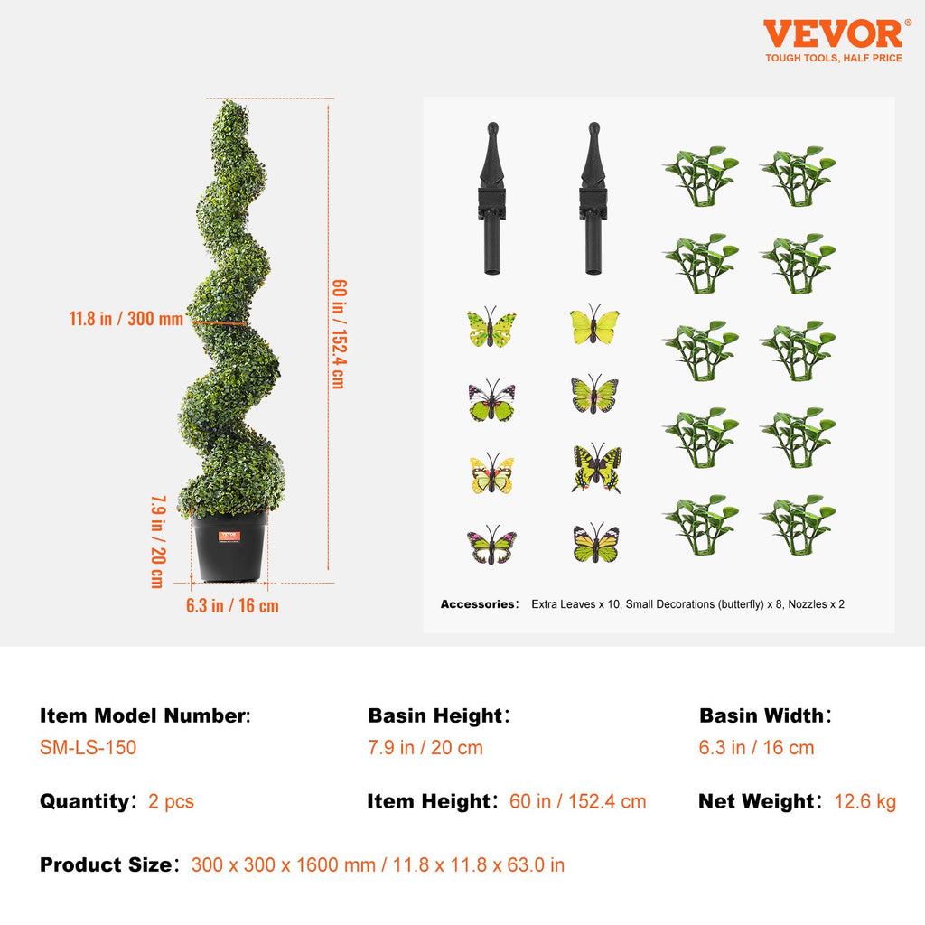 2 Pack 5' Artificial Boxwood Topiary Tree Faux Plant UV Decor In Outdoor