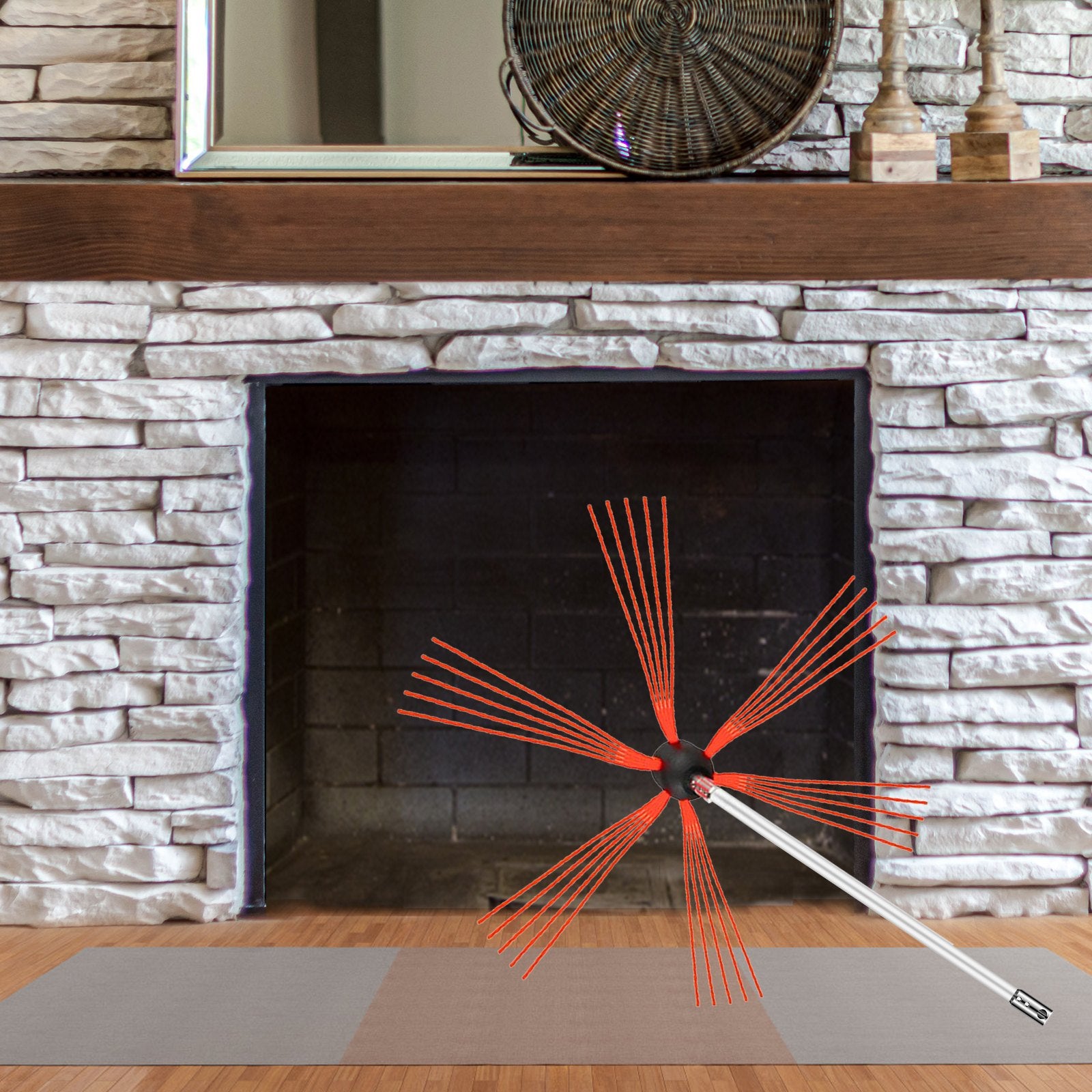 Chimney Sweep Kit 26FT Length, Chimney Cleaning Tool Kits With 8 Nylon Flexible Rods, Chimney Brush Kit Driven By Drill For Sweeping Fireplace