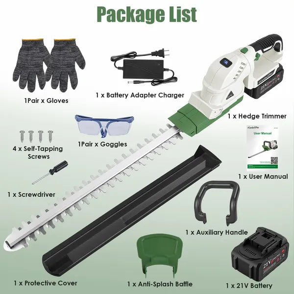20'' Cordless Hedge Trimmer 21V Handheld Bush Trimmer Electric Grass Shrub Trimmer With Dual-Action Blades 0.6" Cutting Diameter Safety Lock ±90° Adjustable Handle
