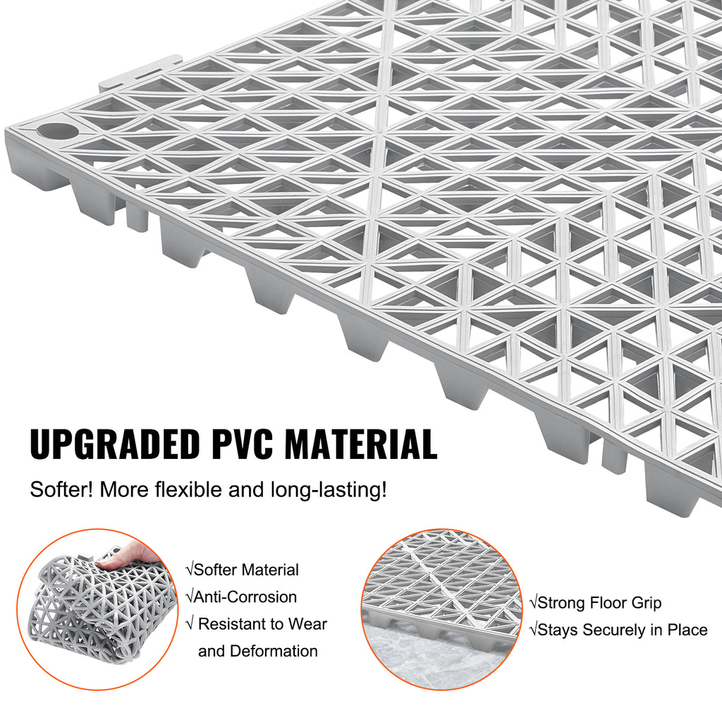 Interlocking Tile 50PCS Gray, Drainage Tiles Splicing, Soft PVC Interlocking Drainage Floor Tiles, Non-Slip Drainage Holes For Restroom, Bathroom, Kitchen, Pool, Wet Areas