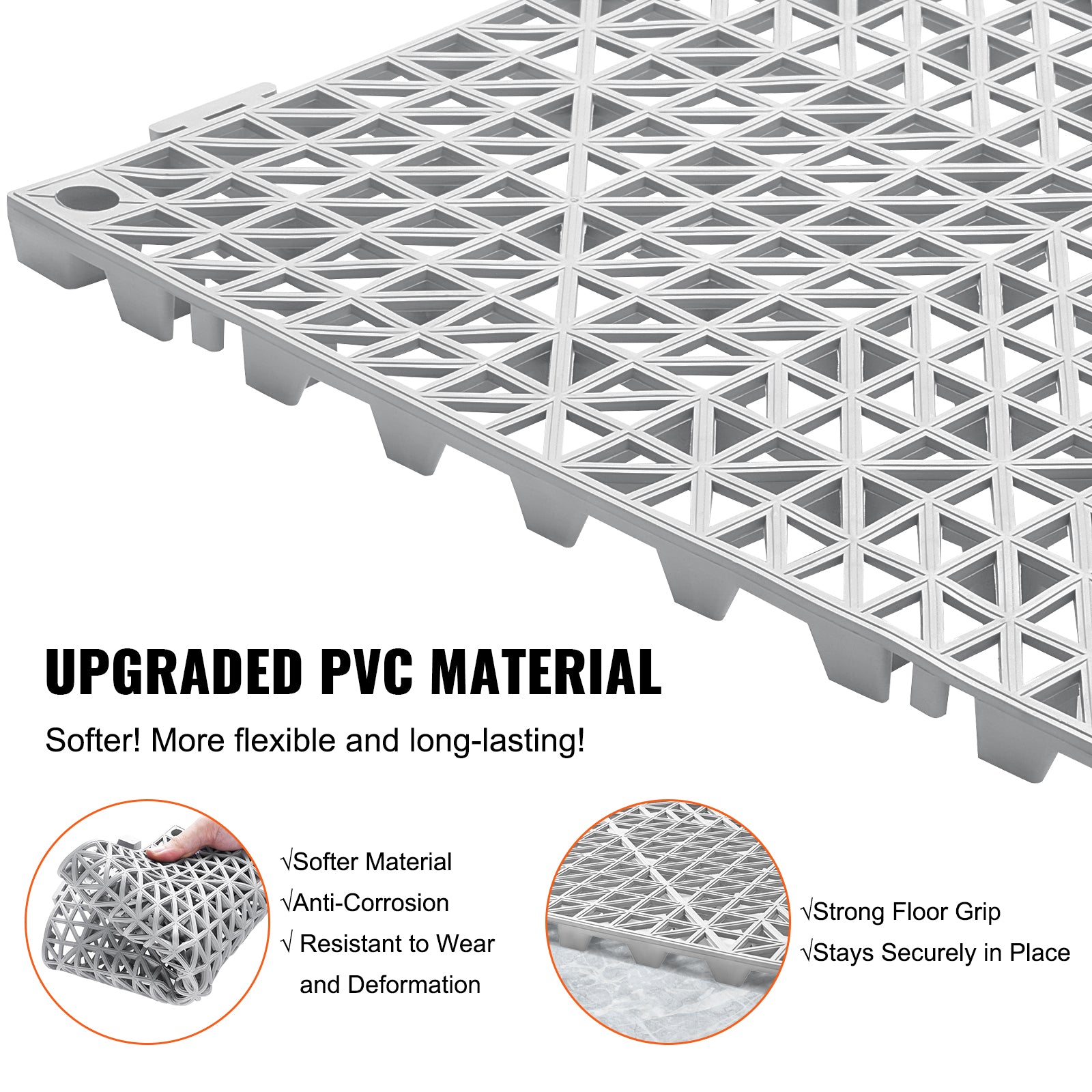 Interlocking Tile 50PCS Gray, Drainage Tiles Splicing, Soft PVC Interlocking Drainage Floor Tiles, Non-Slip Drainage Holes For Restroom, Bathroom, Kitchen, Pool, Wet Areas