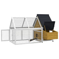 65" Chicken Coop Wooden Chicken House Rabbit Hutch Poultry Cage Hen Pen Backyard with Nesting Box, Ramp, Run, Yellow