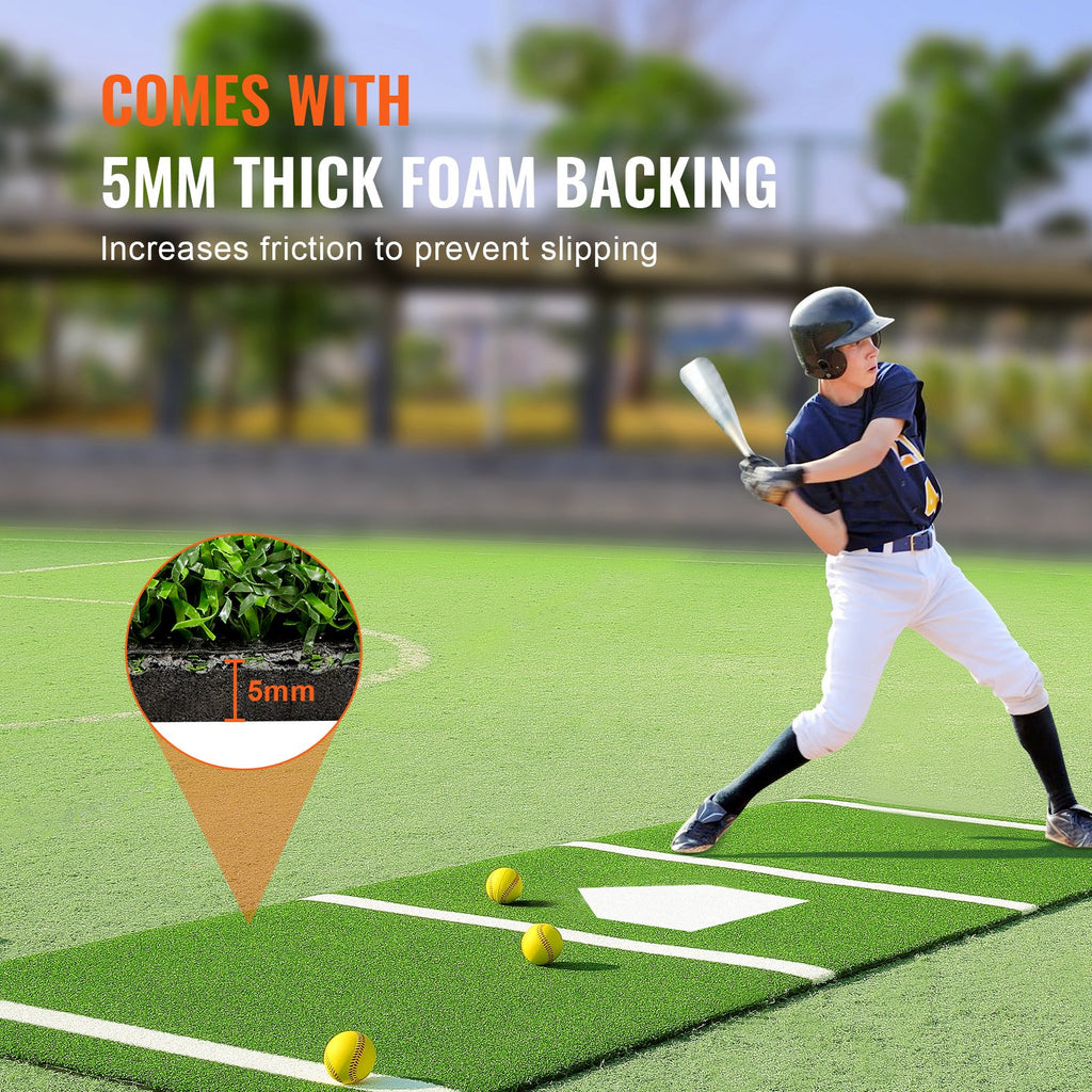 Baseball Softball Hitting Batting Mat,  Indoor Outdoor Softball Mat, Lined & Foam Backing Anti-Slip Anti-Fade Softball Training Aid, Portable Practice Mat With Tightening Rope, Green