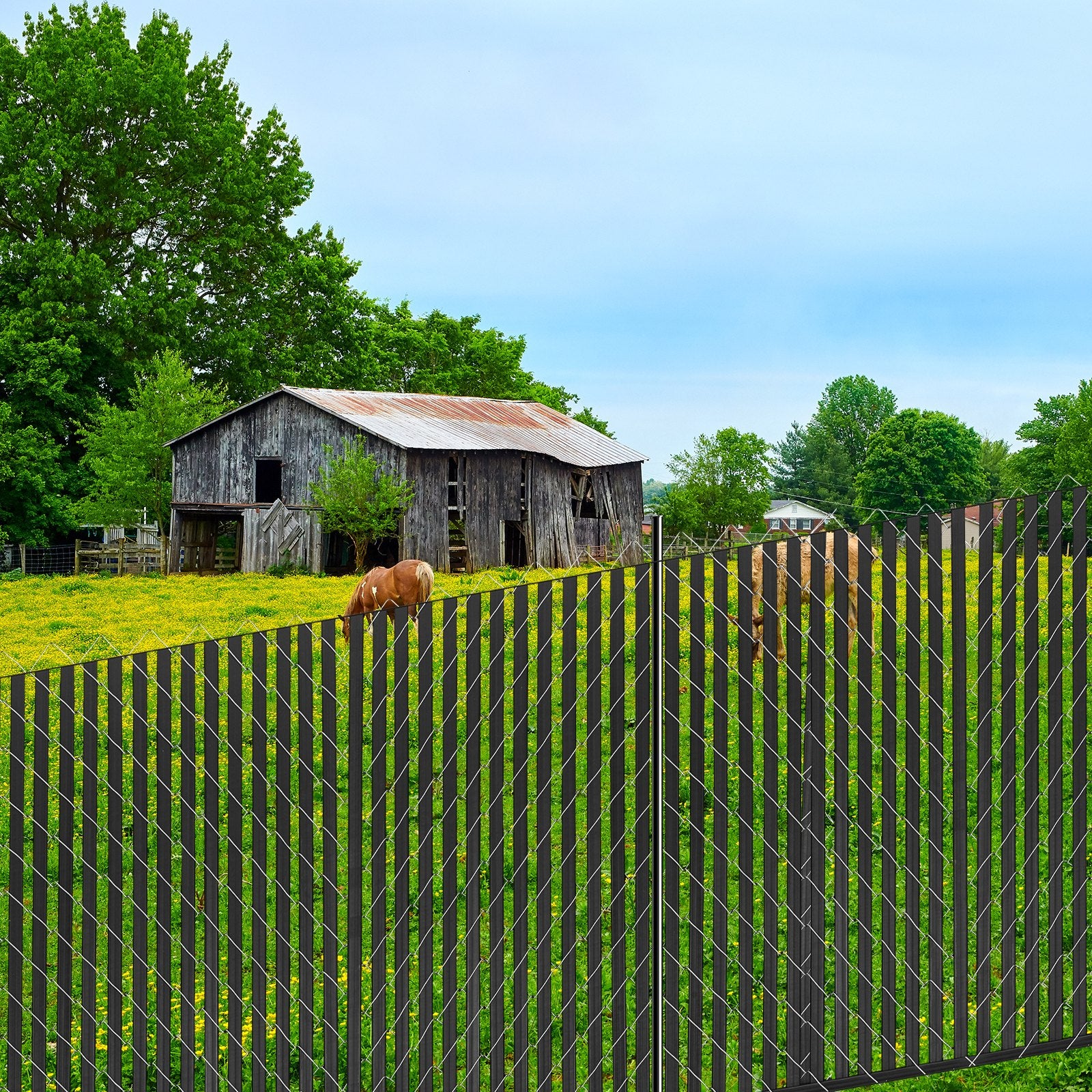 Chain Link Fence Privacy Slats Double-Wall For 6' High Fence Bottom Lock Black