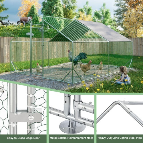 Large Metal Chicken Coop, Walk-in Chicken Run,Galvanized Wire Poultry Chicken Hen Pen Cage, Rabbits Duck Cages With Waterproof And Anti-Ultraviolet Cover For Outside 10 L X 13 W X 6.56 H
