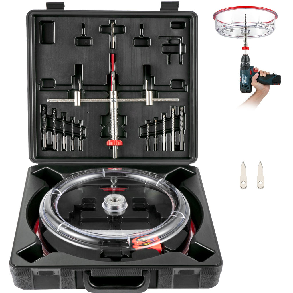 Adjustable Hole Saw Cutter Kit, 1-5/8' To 11-13 /16' (40-300 Mm), Recessed Hole Saw With PC Dust Shield, Two Replaceable Pilot Drill Bits, For Recessed Lights, Ceiling Speakers, Vent Holes