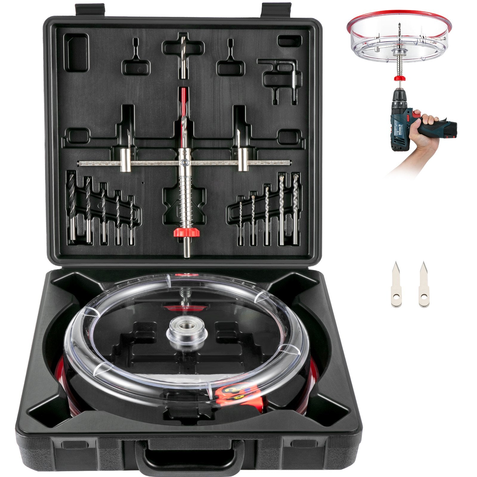 Adjustable Hole Saw Cutter Kit, 1-5/8' To 8' (40-200 Mm), Twin Blade Recessed Hole Saw With PC Dust Shield, Two Replaceable Pilot Drill Bits, For Recessed Lights, Ceiling Speakers, Vent Holes