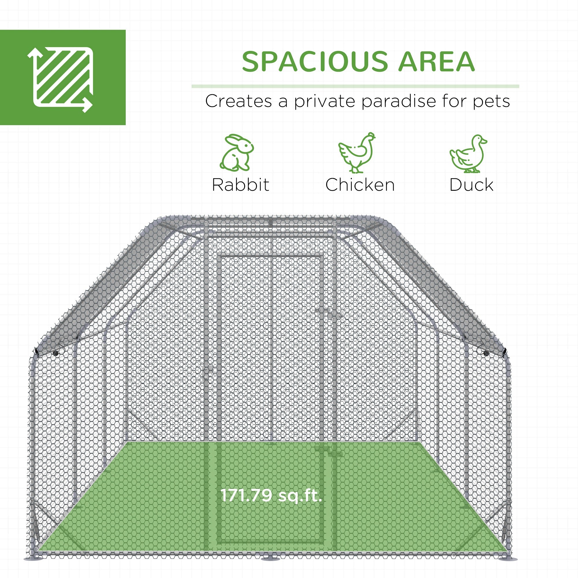 PawHut Large Chicken Coop Metal Chicken Run With Waterproof And Anti-UV Cover, Flat Shaped Walk In Fence Cage Hen House For Outdoor And Yard Farm Use, 1 Tube Diameter, 9.2 X 18.7 X 6.4