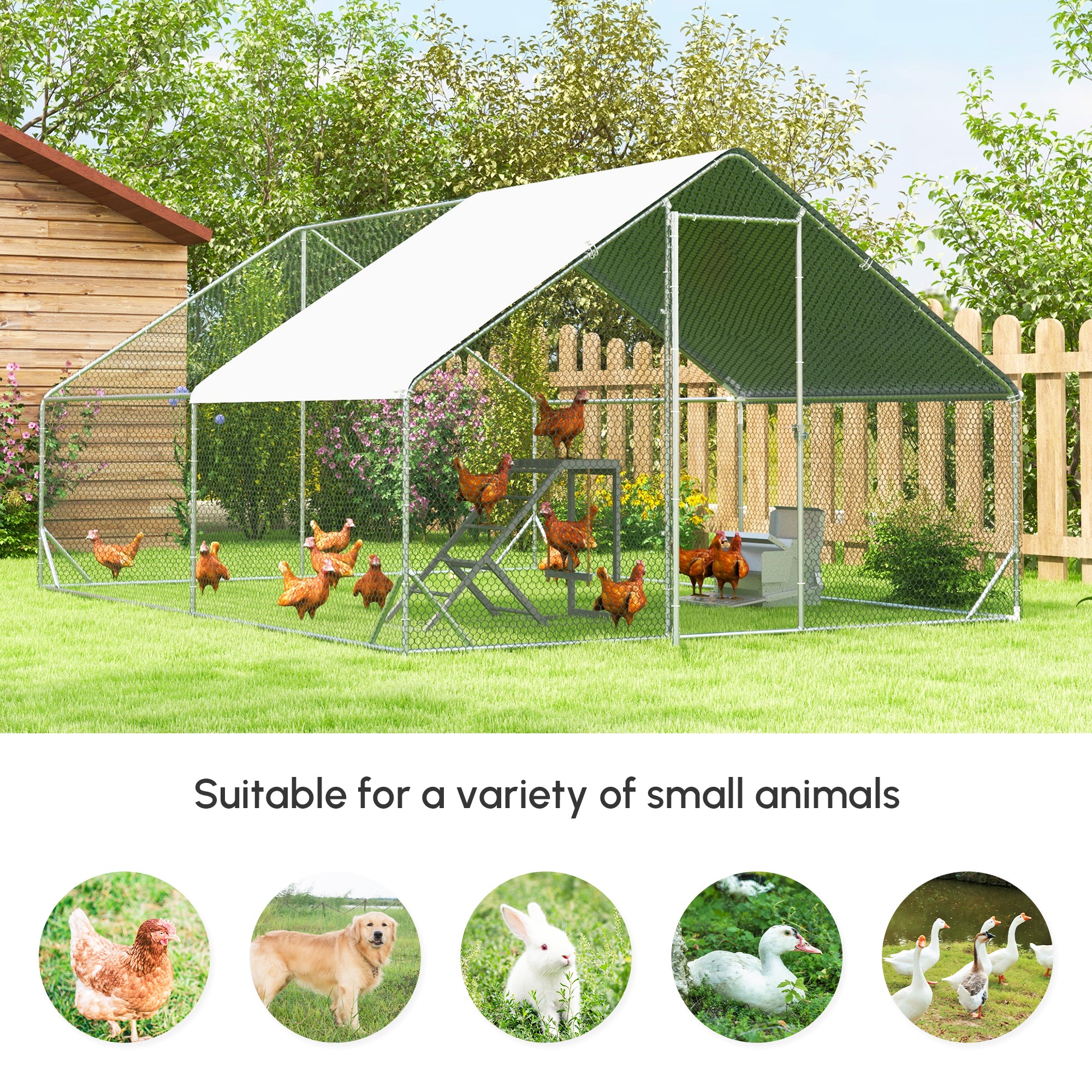 Metal Chicken Run 9.8' x 26.2' x 6.6' with Waterproof and Anti-UV Cover for Outdoor and Yard Farm Use