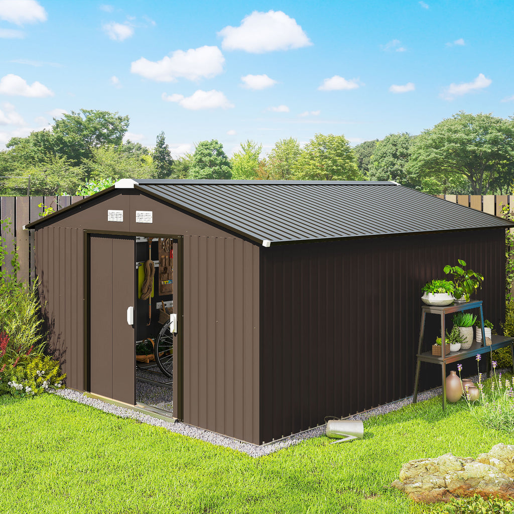 Farm Metal Shed, Storage Shed Utility Storage with Double Locking Doors for Bike, Yard Tools, Brown