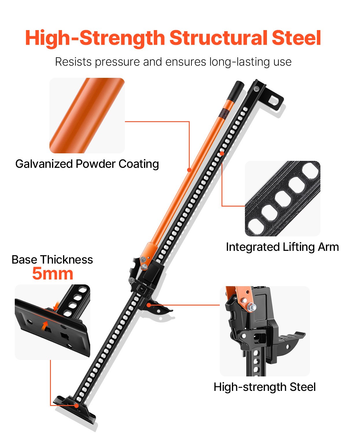 Farm Jack, 60" Utility High Lift Farm Jack, 3.18 Ton (7,000 Lbs) Capacity Ratcheting Off Road Utility Jacks, Heavy-Duty Lift Jacks With 5.12"-54.33" Lifting Range For Tractor, Truck, SUV
