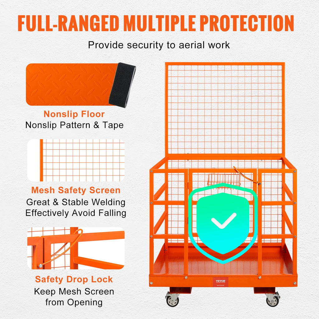 Forklift Safety Cage Work Platform 43X45in 1400lbs W  Wheels For Aerial