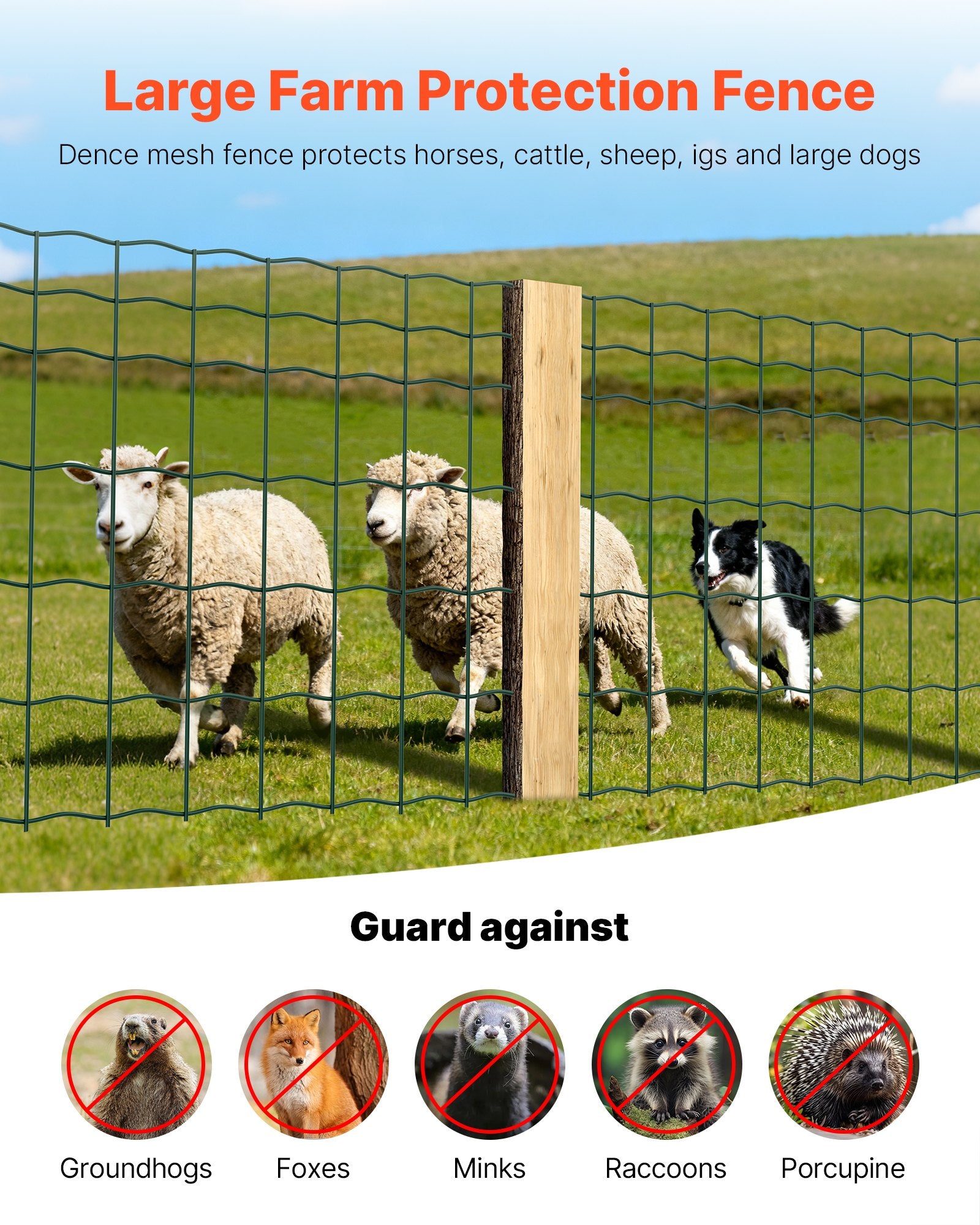 Farm Fence, 39 X 787 In, 4 X 4 In Mesh 2.1mm Galvanized Steel Wire Fencing For Cattle, Hog & Sheep, Heavy Duty Vinyl Coated Livestock Fence For Animal Enclosures, Cage Wire, Garden Fences, Green