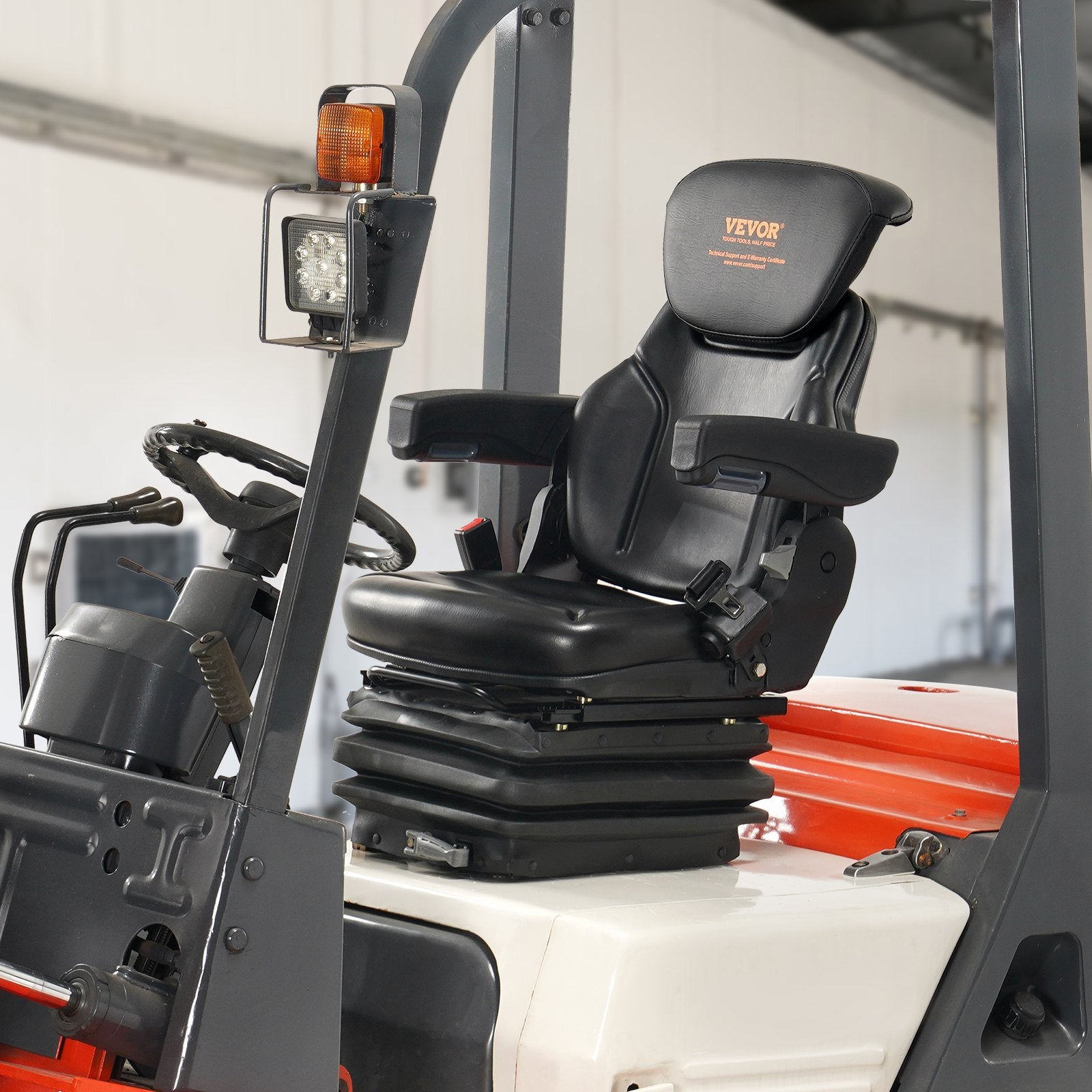 Universal Tractor Seat Suspension, Fold Down Forklift Seat With Adjustable Angle Back, Micro Switch, Seatbelt And Armrests, 3-level Shock Absorption Tractor Seat For Tractor Loader Excavator