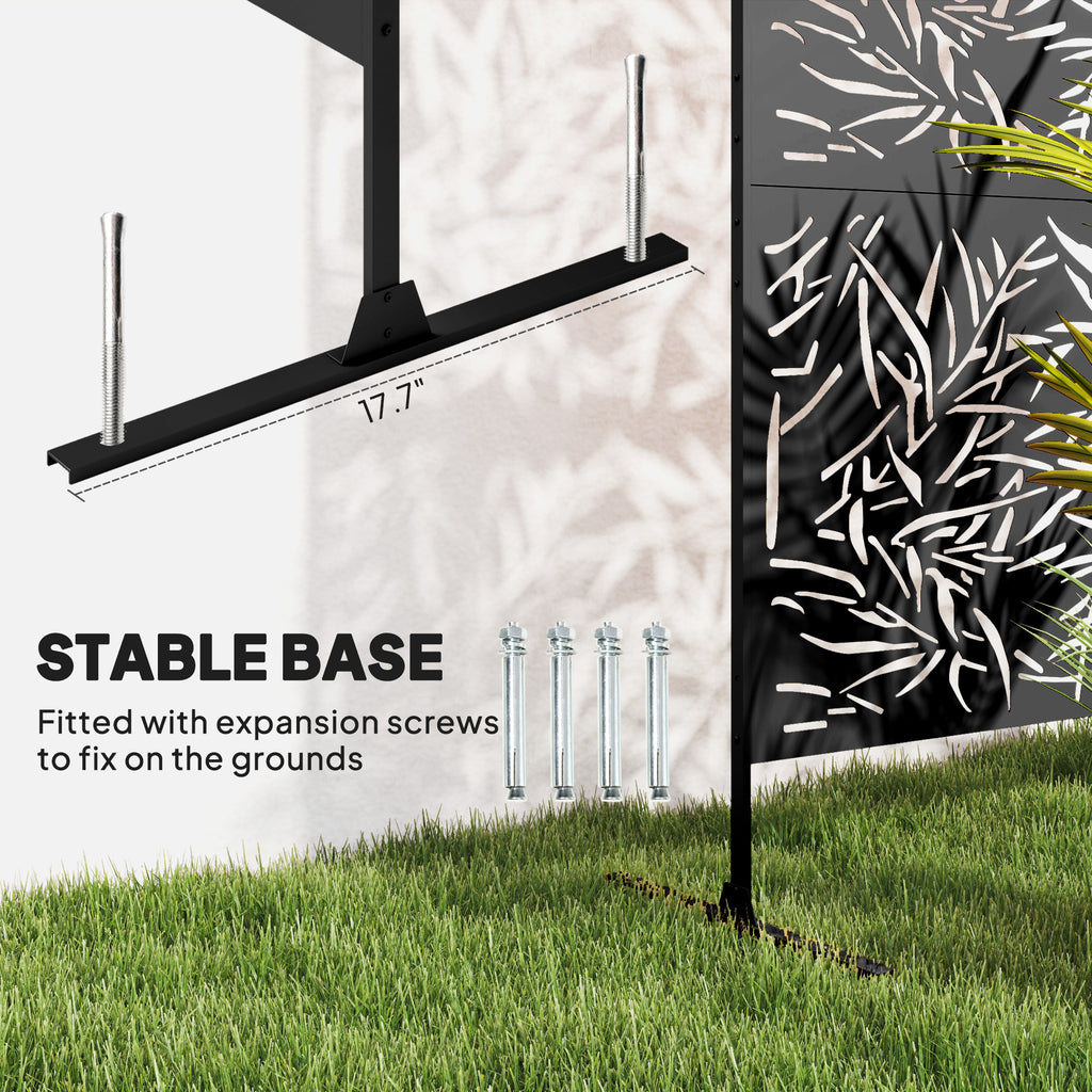 Decorative Privacy Fence Screen, Metal Outdoor Privacy Screen Climbing Plant Trellis with Stand, Bamboo Black