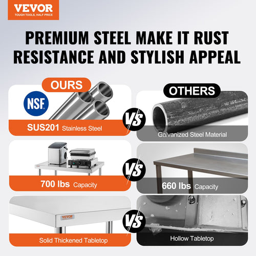 30x36x34 Inch Stainless Steel Work Table 3-Stage Adjustable Shelf With 4 Wheels Heavy Duty Commercial Food Prep Worktable With Brake For Kitchen Prep Work