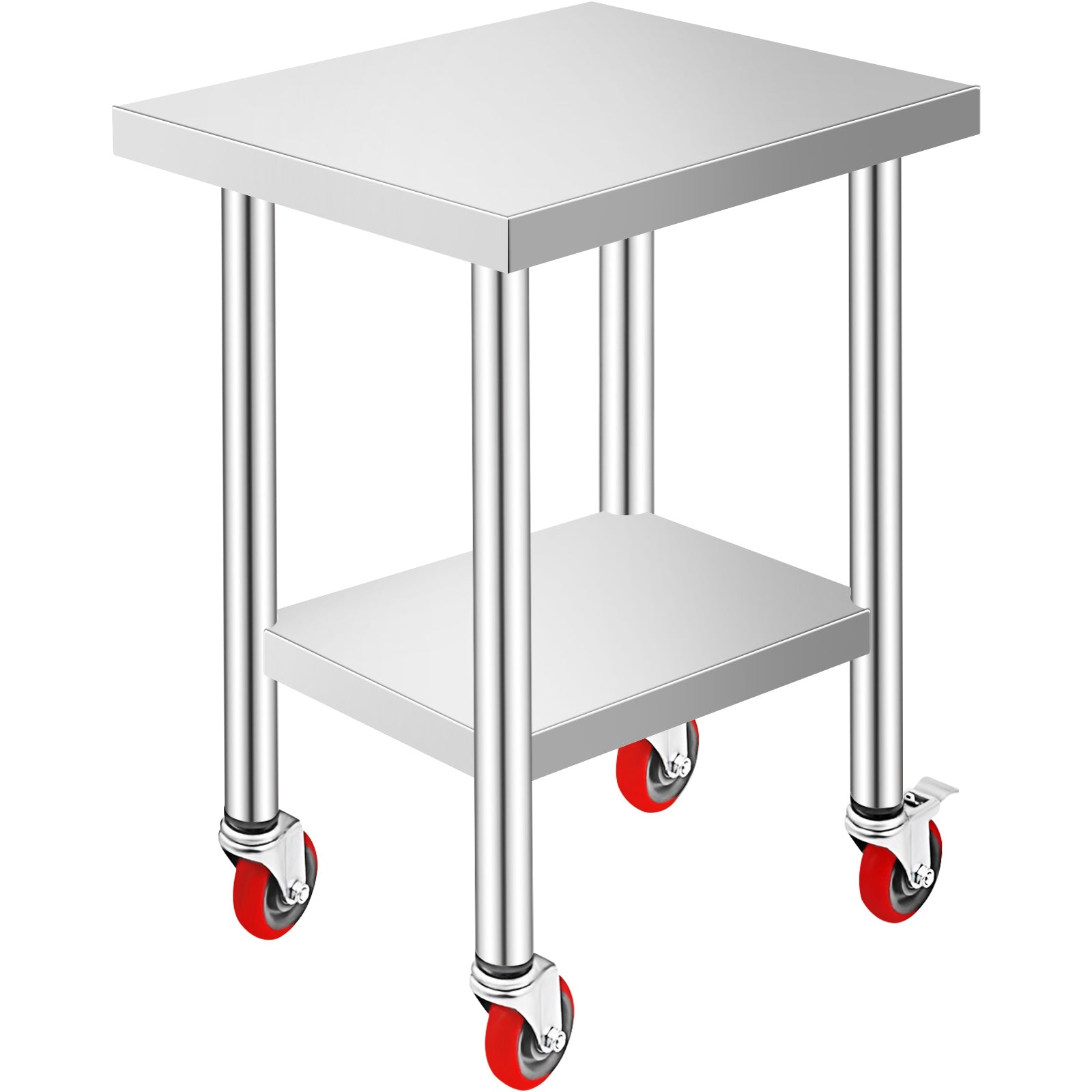 24x18x34 Inch Stainless Steel Work Table 3-Stage Adjustable Shelf With 4 Wheels Heavy Duty Commercial Food Prep Worktable With Brake For Kitchen Prep Work