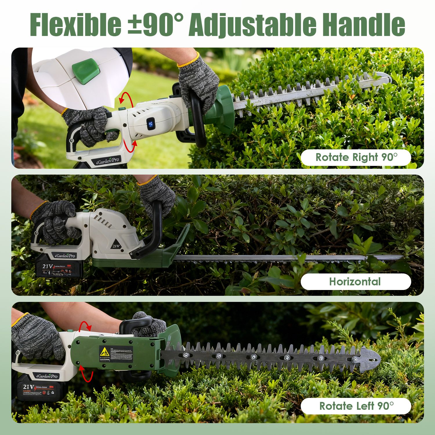 20in Cordless Hedge Trimmer For Spring Garden 21V Handheld Bush Trimmer Electric Grass Shrub Trimmer With Dual Action Blades 0.6in Cutting Diameter Safety Lock 90 Degree Adjustable Handle For Spring