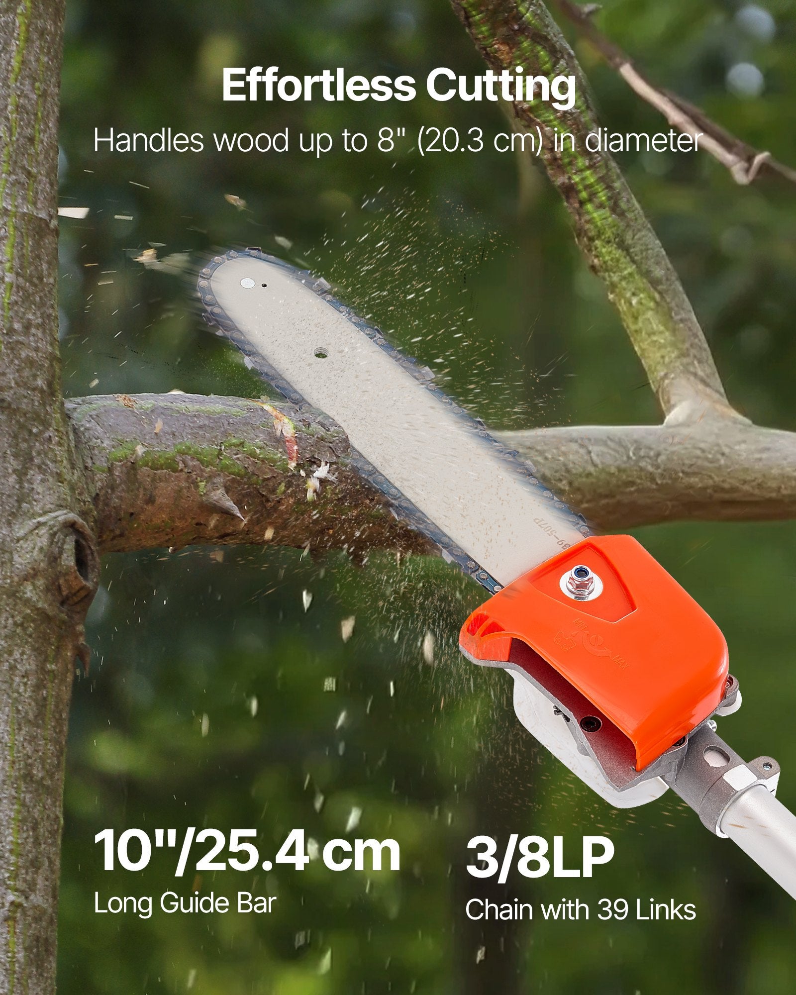 Gas Pole Saw 43CC 2-Stroke Extendable Cordless Tree Trimmer 10 In Cutting Bar