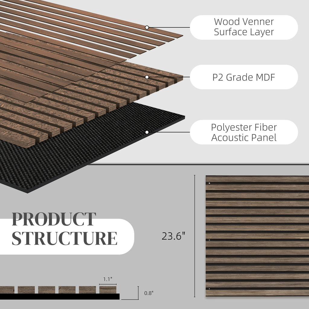 47" X 24" Wood Panels For Wall, 4 Pack Acoustic Panels, Sound Absorbing Slat Wall For Wall Decor, Home, Walnut