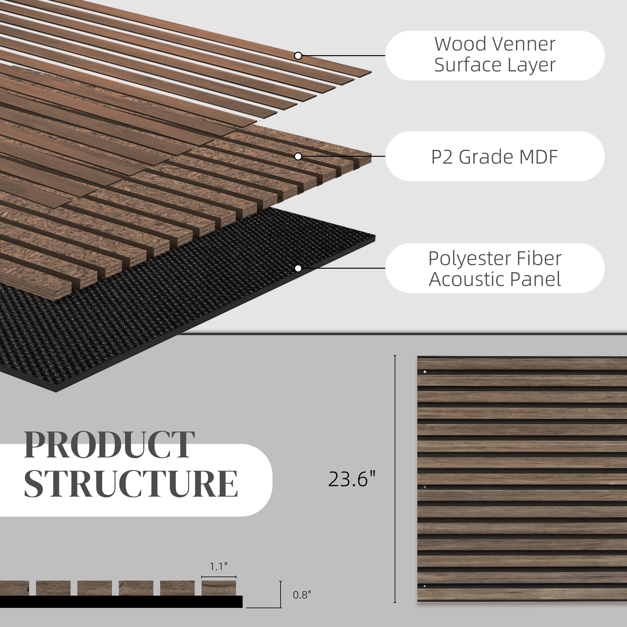 47" X 24" Wood Panels For Wall, 4 Pack Acoustic Panels, Sound Absorbing Slat Wall For Wall Decor, Home, Walnut