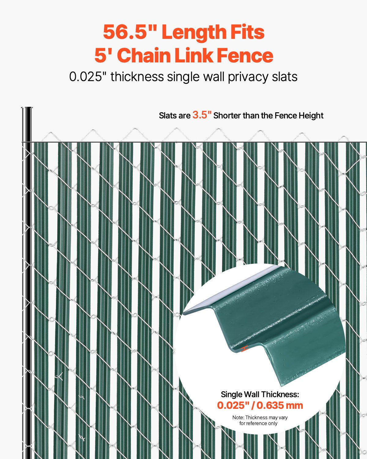 Chain Link Fence Privacy Slats Single-Wall For 5' High Fence Bottom Lock Green