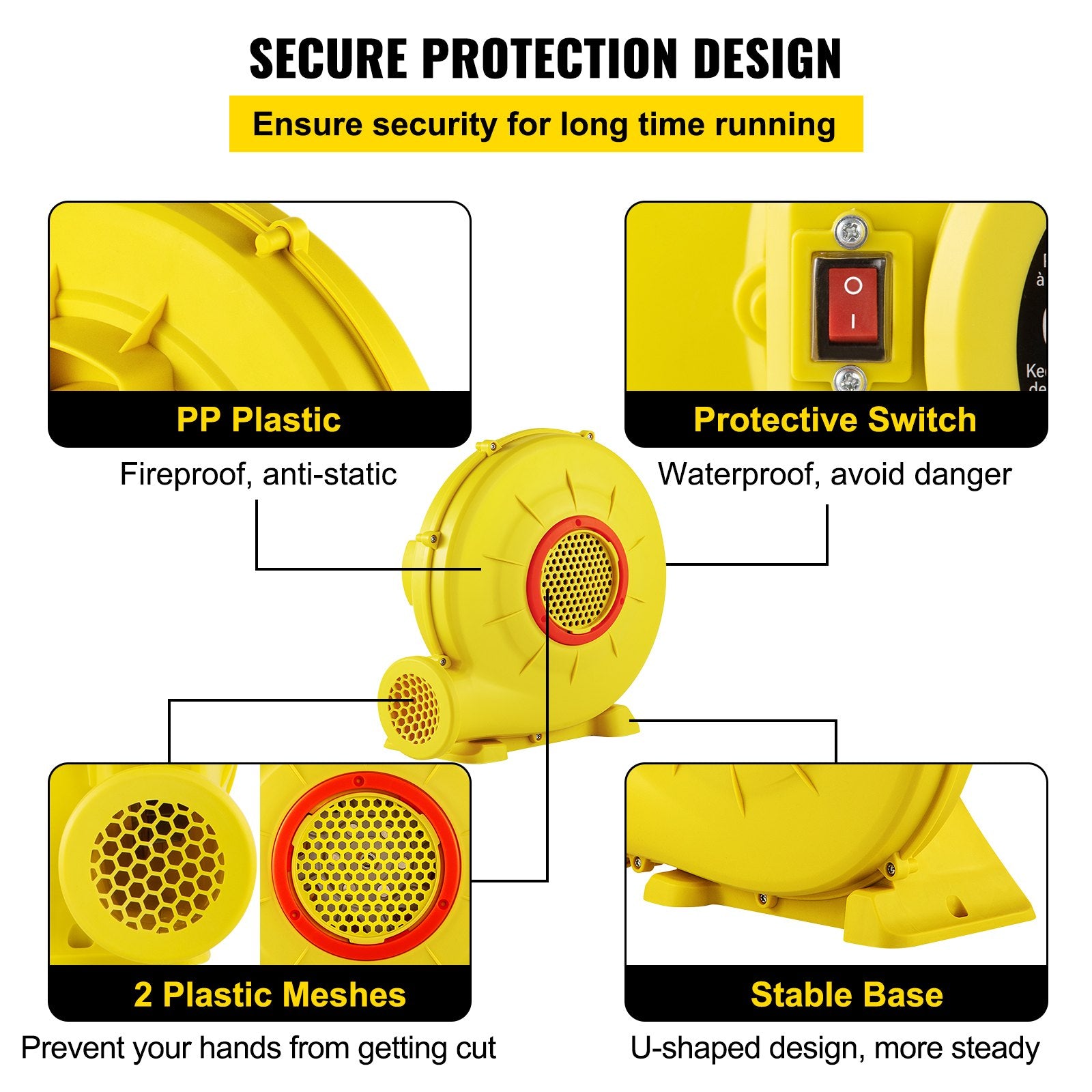 Air Blower, 450W 0.6HP Inflatable Blower, Portable And Powerful Bounce House Blower, 1750Pa Commercial Air Blower Pump Fan, Used For Inflatable Bouncy Castle And Jump Slides, Yellow