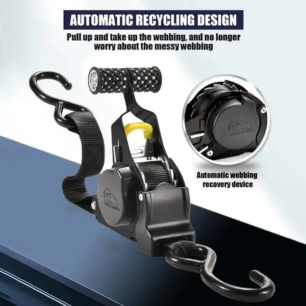 1pc Retractable Ratchet Strap, Self Retractable Tie Down Strap, 10ft Tensile Strength, 1500lbs Tensile Strength, Strong Black Heavy Duty Automatic Ratchet Strap For Securing Cargo, Trucks, Motorcycles
