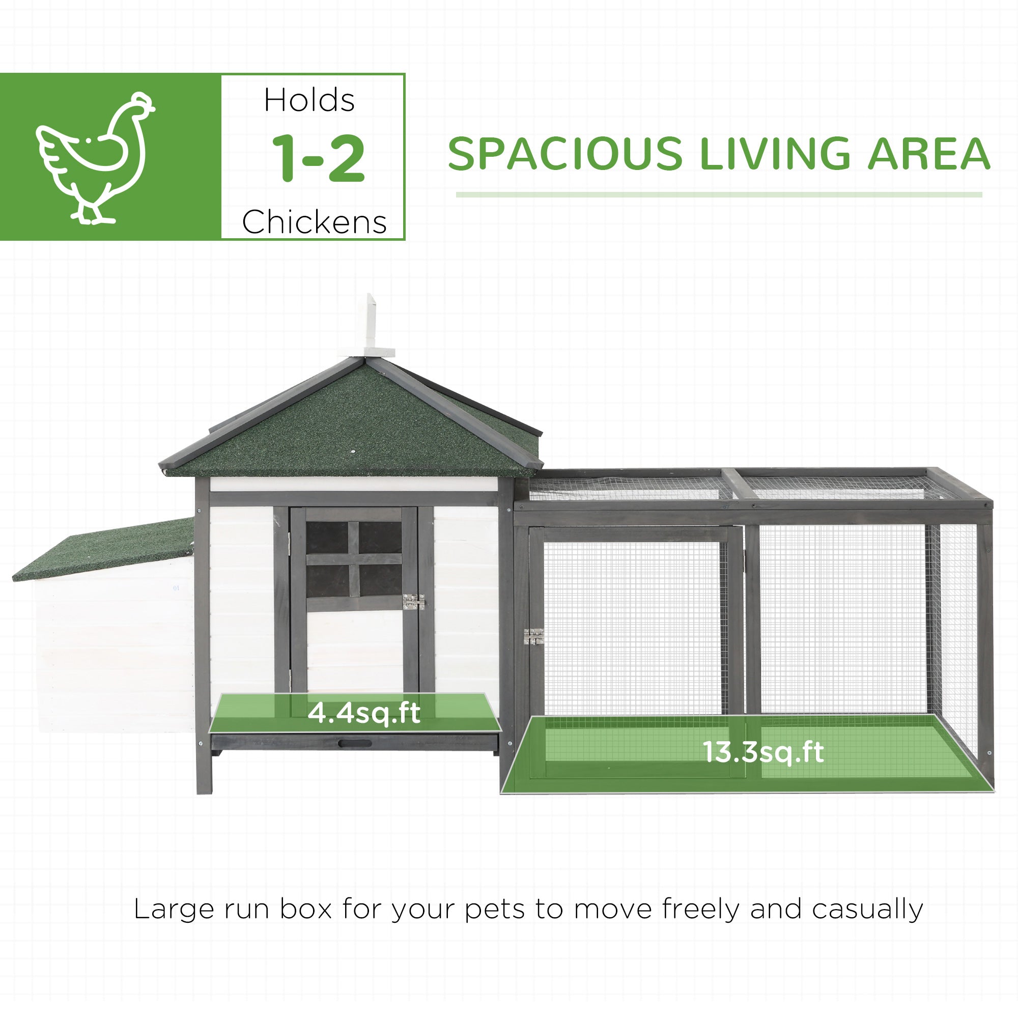 77" Wooden Chicken Coop With Nesting Box, Cute Outdoor Hen House With Removable Tray, Ramp Run, For Garden Backyard, Gray