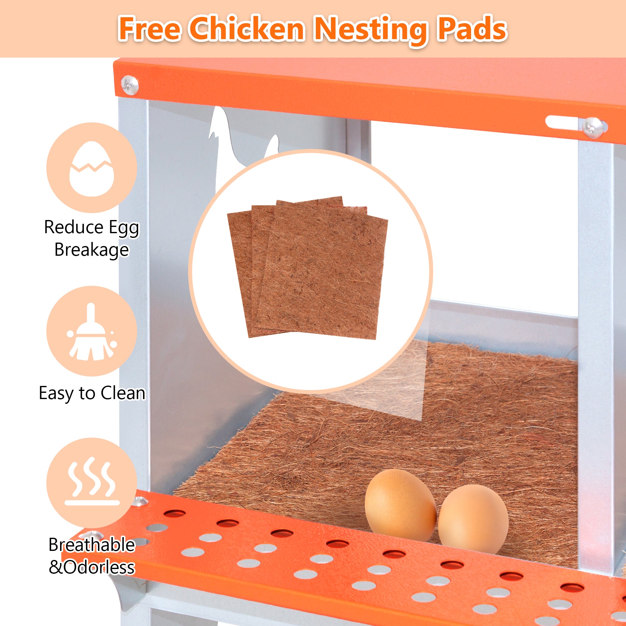 3-Bay Metal Nest Box-Wall Mount For Hens Ducks, Easy Egg  Assembly, Vented Galvanized Steel Coop Equipment Orange
