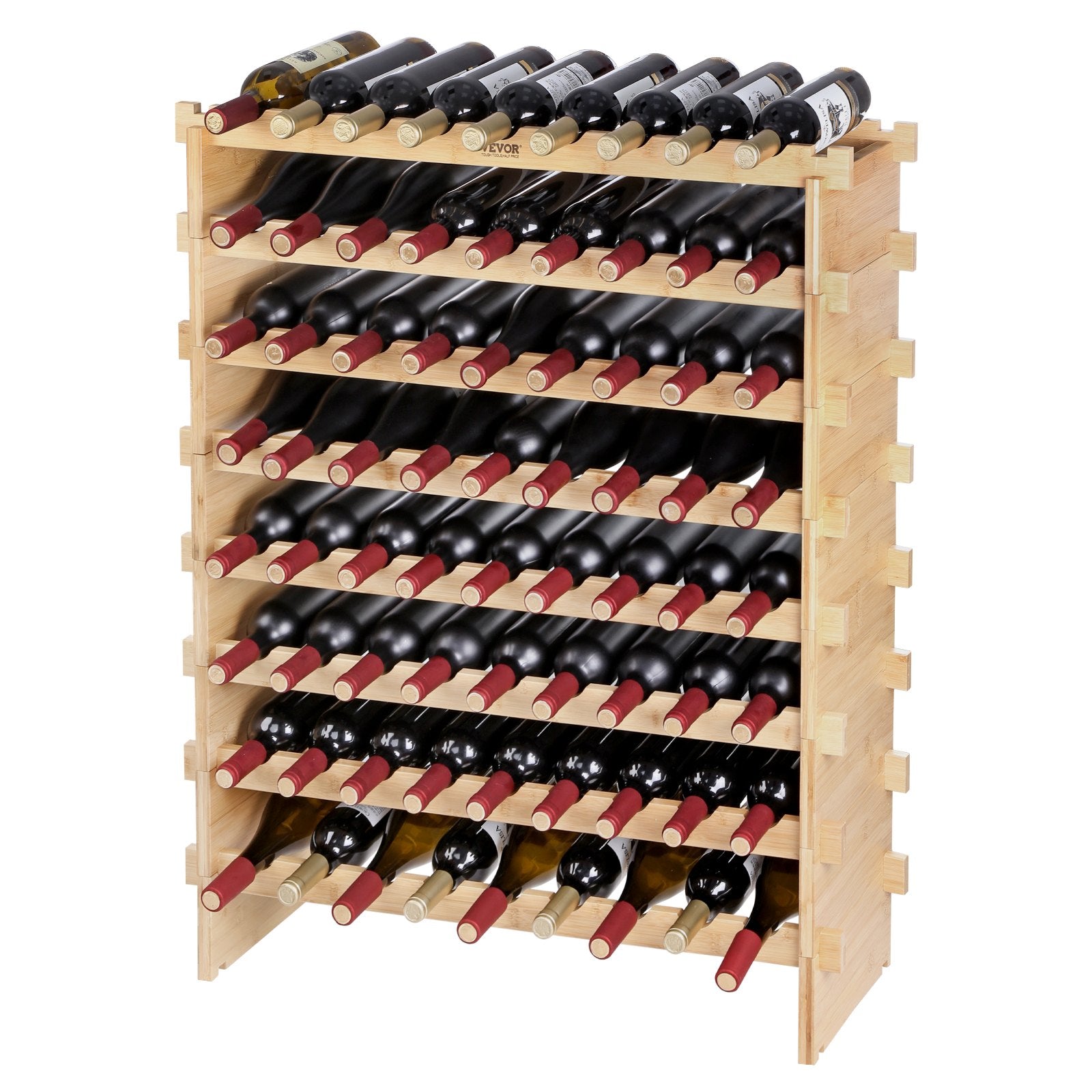 72 Bottle Stackable Modular Wine Rack Bamboo Wood Display Shelf 8-Tier