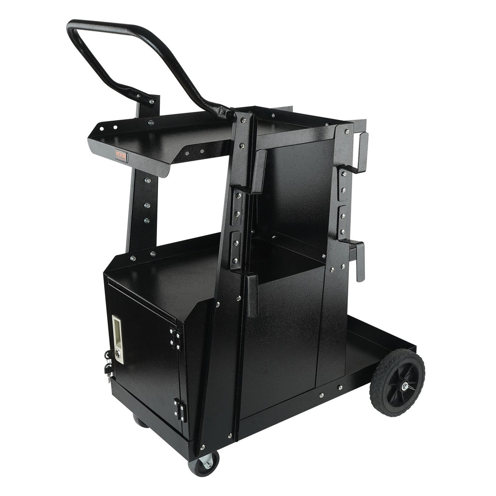 Welding Cart, 2-Tier Heavy Duty Welder Cart With Anti-Theft Lockable Cabinet, 265LBS Weight Capacity, 360 Swivel Wheels, Tank Storage Safety Chains, Welding Cabinet For TIG, ARC, Plasma Cutter