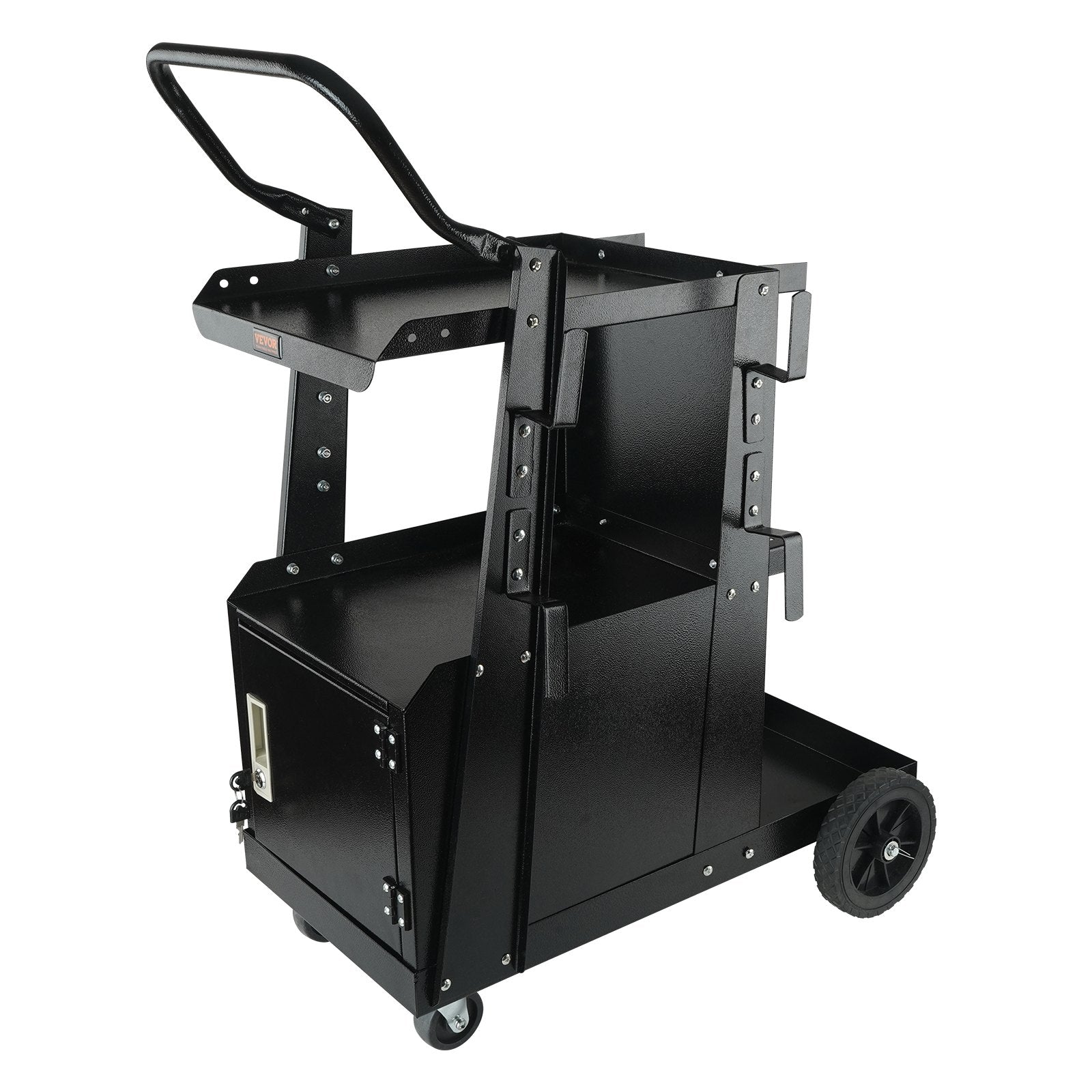 Welding Cart, 2-Tier Heavy Duty Welder Cart With Anti-Theft Lockable Cabinet, 265LBS Weight Capacity, 360 Swivel Wheels, Tank Storage Safety Chains, Welding Cabinet For TIG, ARC, Plasma Cutter
