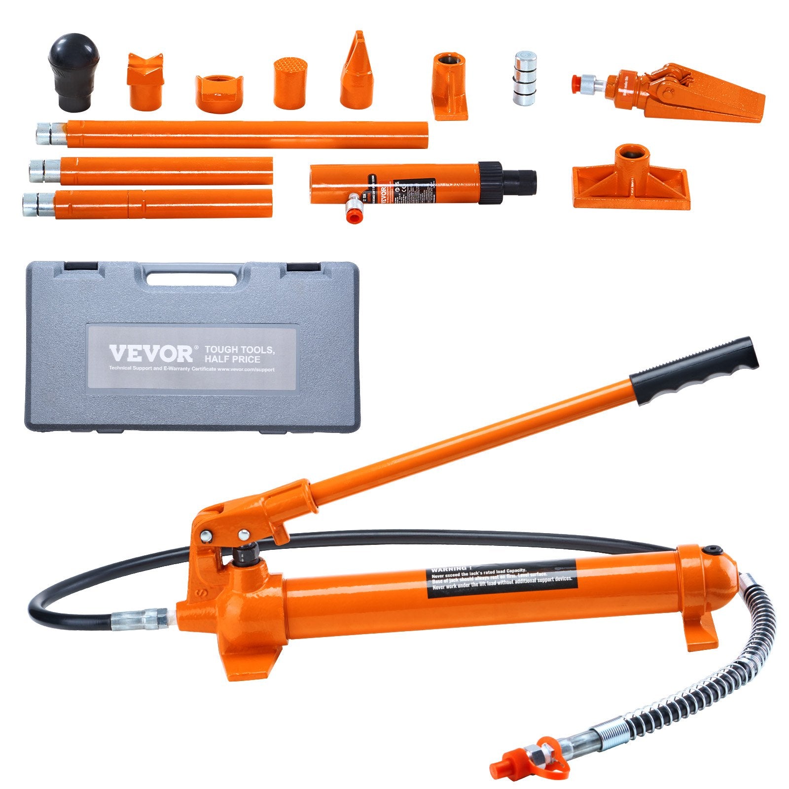 12 Ton Porta Power Kit, Portable Hydraulic Jack With 4.6 Ft/1.4 M Oil Hose, Auto Body Frame Repair Kit With Storage Case For Car Repair, Truck, Farm