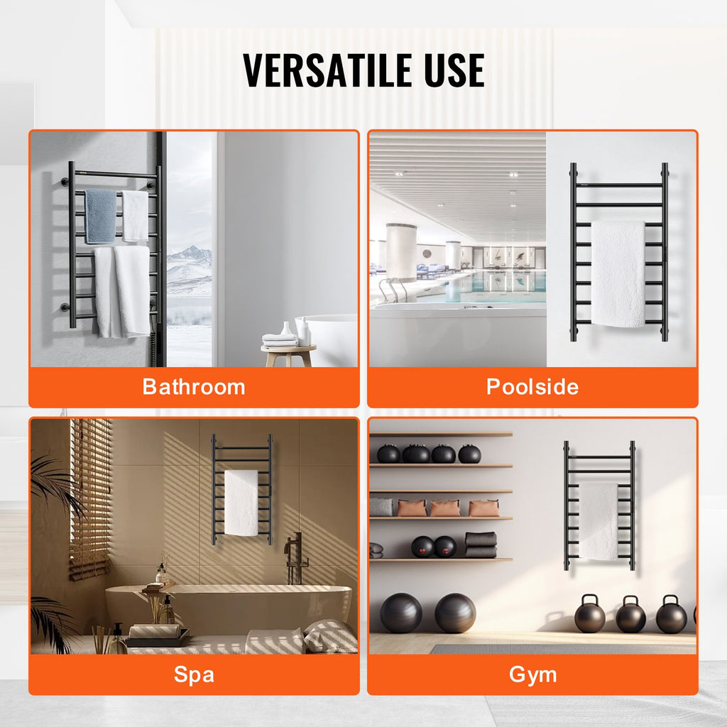 8 Bars Towel Warmer Rack Wall Mounted Heated Towel Rack For Bathroom Black