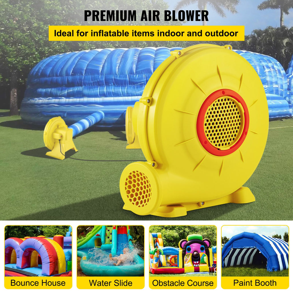 Air Blower, 450W 0.6HP Inflatable Blower, Portable And Powerful Bounce House Blower, 1750Pa Commercial Air Blower Pump Fan, Used For Inflatable Bouncy Castle And Jump Slides, Yellow