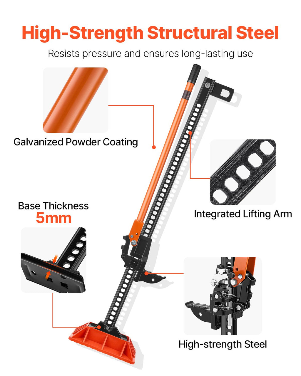 Farm Jack With Base, 60" Utility High Lift Farm Jack, 3.18 Ton (7,000 Lbs) Capacity Ratcheting Off Road Utility Jacks, Heavy-Duty Lift Jacks With 5.12"-54.33" Lifting Range For Tractor, Truck, SUV