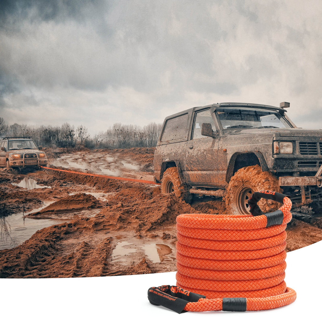 1" X 30' Kinetic Recovery Tow Rope 38,000 Lbs, Heavy-Duty Off Road Snatch Strap, Extreme Duty 30% Elasticity Energy Snatch Strap For Jeep Car Truck ATV UTV SUV Tractor