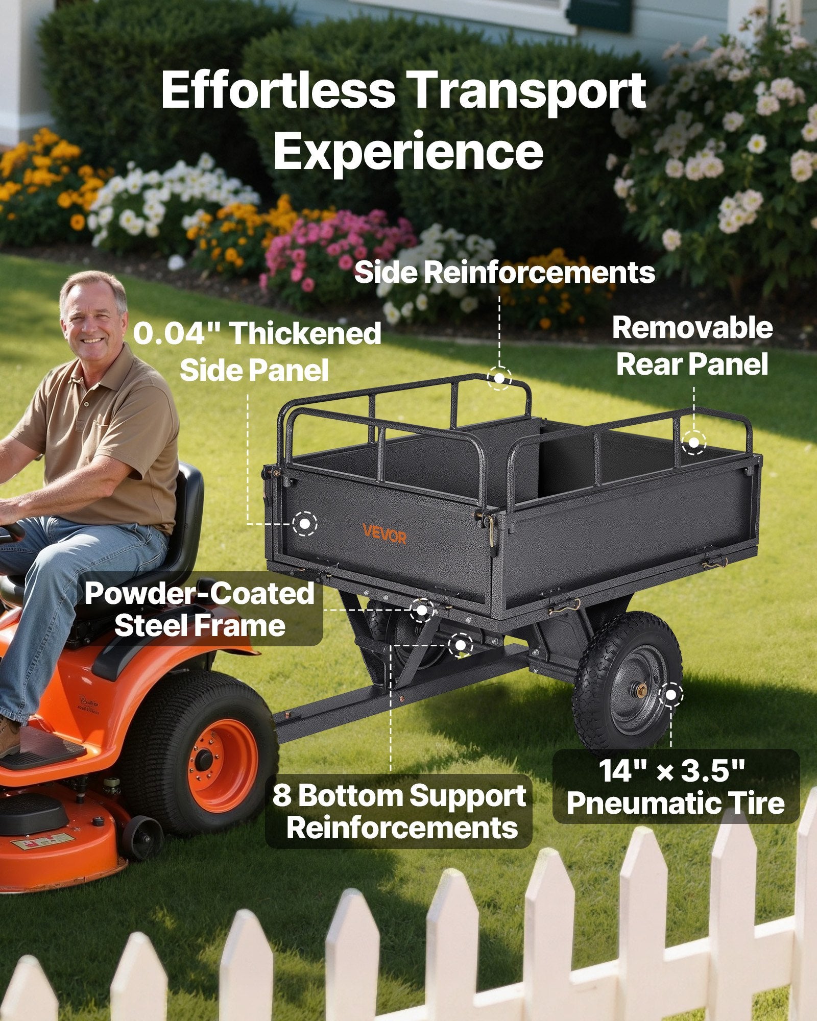 Steel Dump Cart 10 Cu. Ft 500LB For ATV/UTV Trailer Tow Behind Heavy Duty
