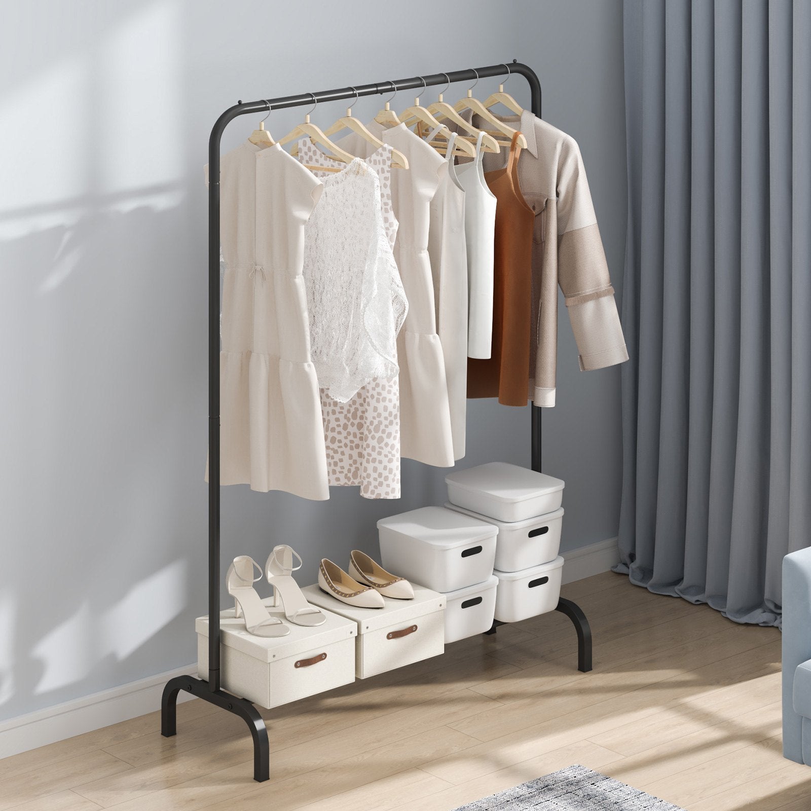Clothes Rack, Heavy Duty Clothing Garment Rack With Hanging Rod And Bottom Storage Area, Clothing Rack For Bedroom Guest Room