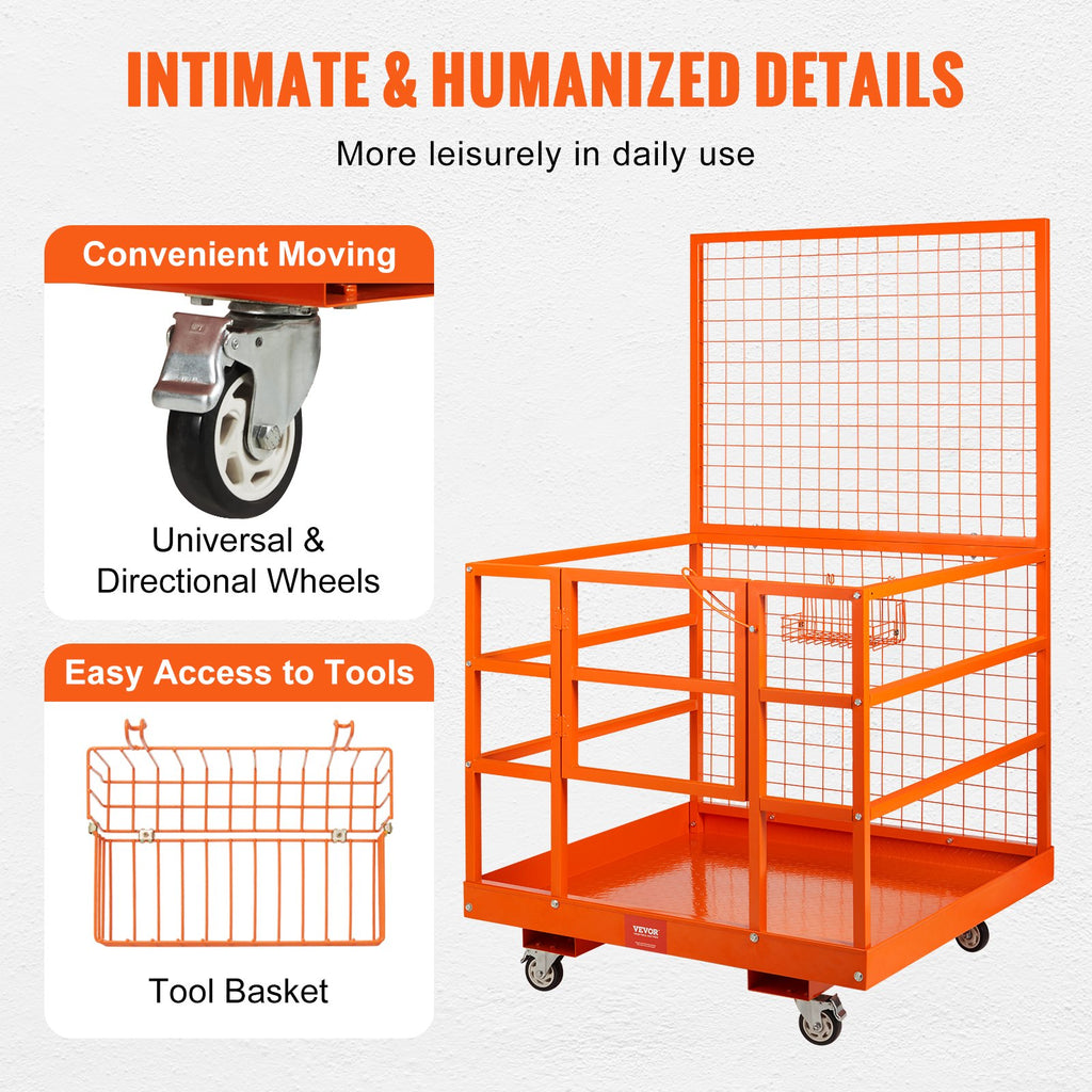 Forklift Safety Cage Work Platform 43X45in 1400lbs W  Wheels For Aerial