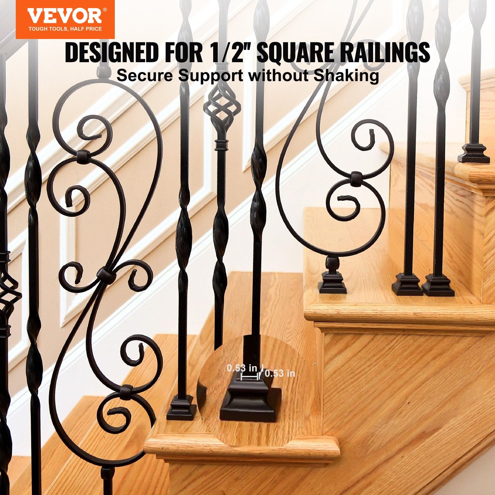 Aluminum Alloy Baluster Shoes Stair Flat Shoe With Screw Holes For Square Scroll Basket Twist Knuckle Staircase Balusters Metal Spindle Railing, Satin Black 50 Pcs