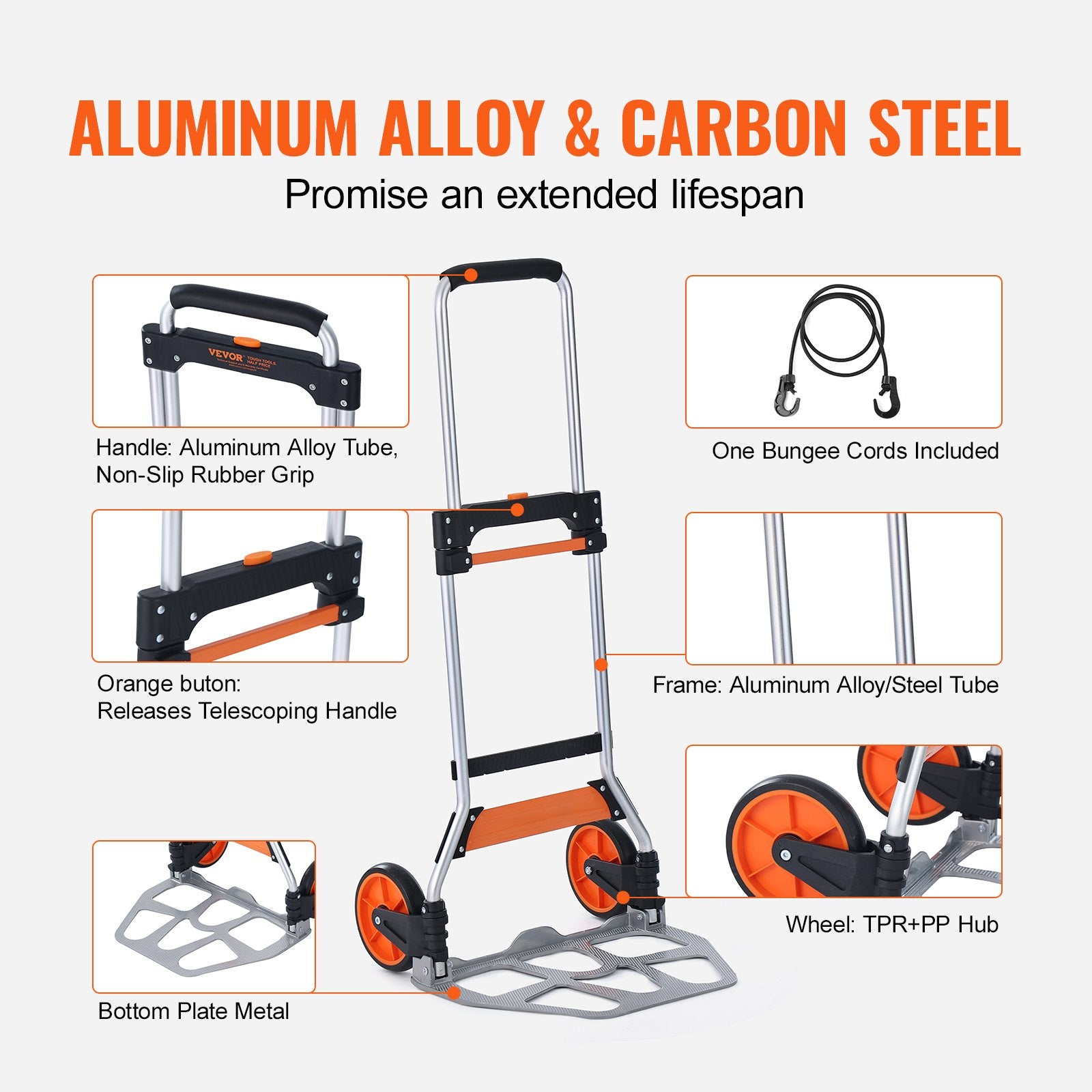 Folding Hand Truck, 275 Lbs Load Capacity, Aluminum Portable Cart, Convertible Hand Truck And Dolly With Telescoping Handle And PP+TPR Wheels, Ultra Lightweight Super Strong For Moving Warehouse