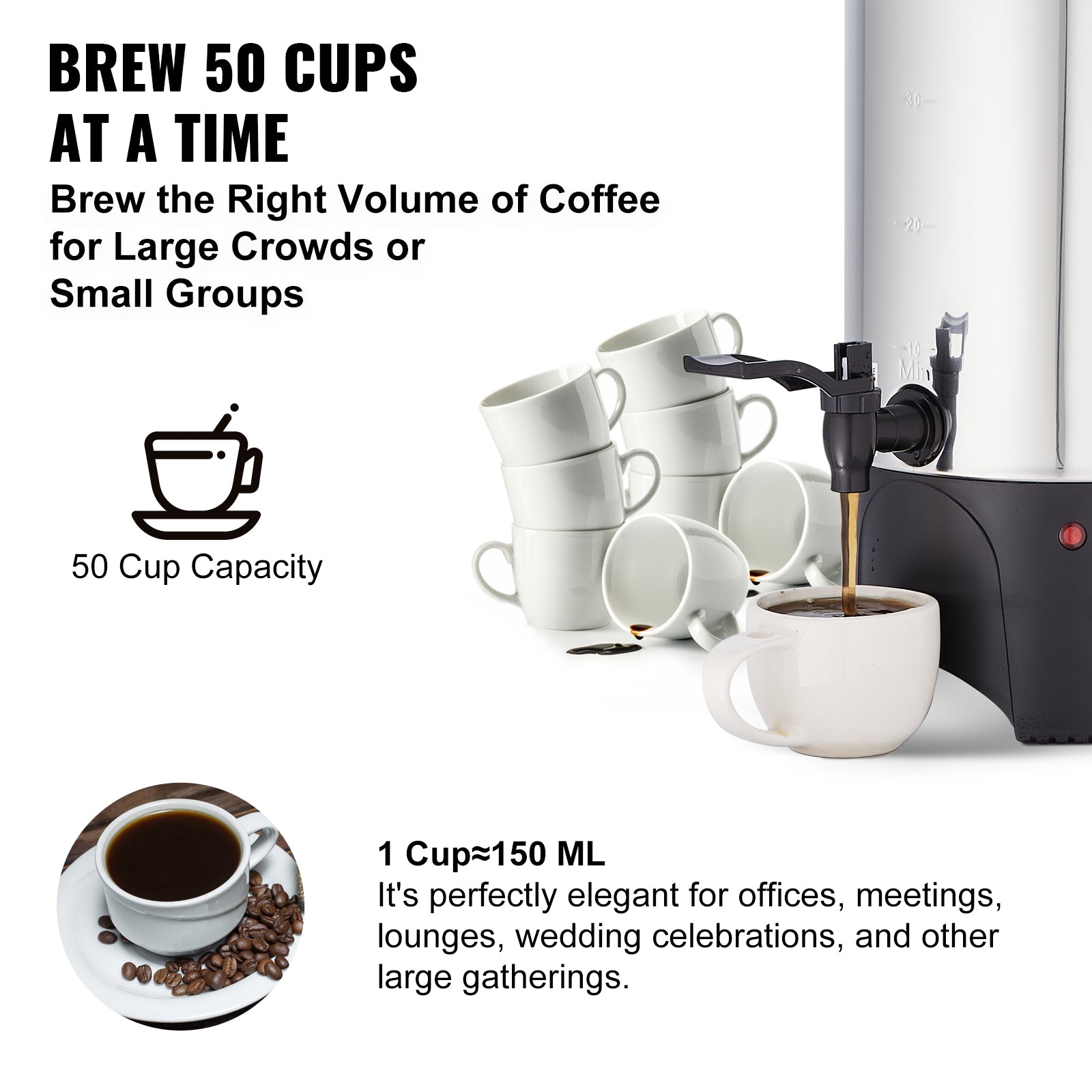 Commercial Coffee Urn 50 Cup Stainless Steel Coffee Dispenser Fast Brew