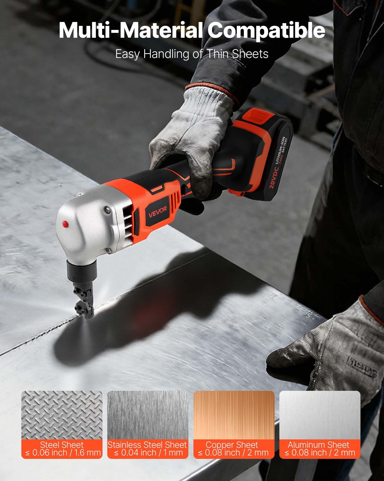 Cordless Metal Nibbler, With 18 V 2000 MAh Battery, 1200 RPM Brushless Motor, Electric Nibbler Metal Cutter With Plastic Carrying Case For Cutting Stainless Steel, Aluminum, And Copper Sheet