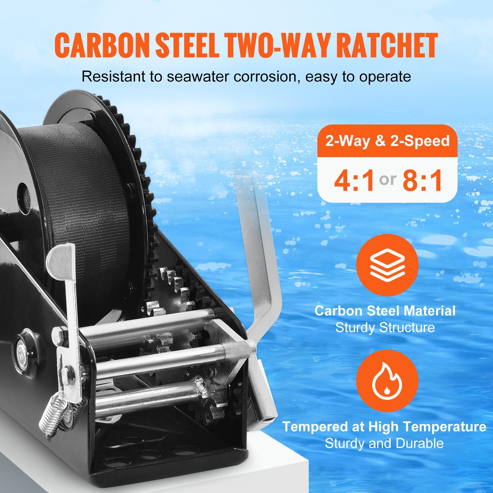 Hand Winch, 3500 Lbs Pulling Capacity, Boat Trailer Winch Heavy Duty Rope Crank With 33 Ft Polyester Strap And Two-Way Ratchet, Manual Operated Hand Crank Winch For Trailer, Boat Or ATV Towing