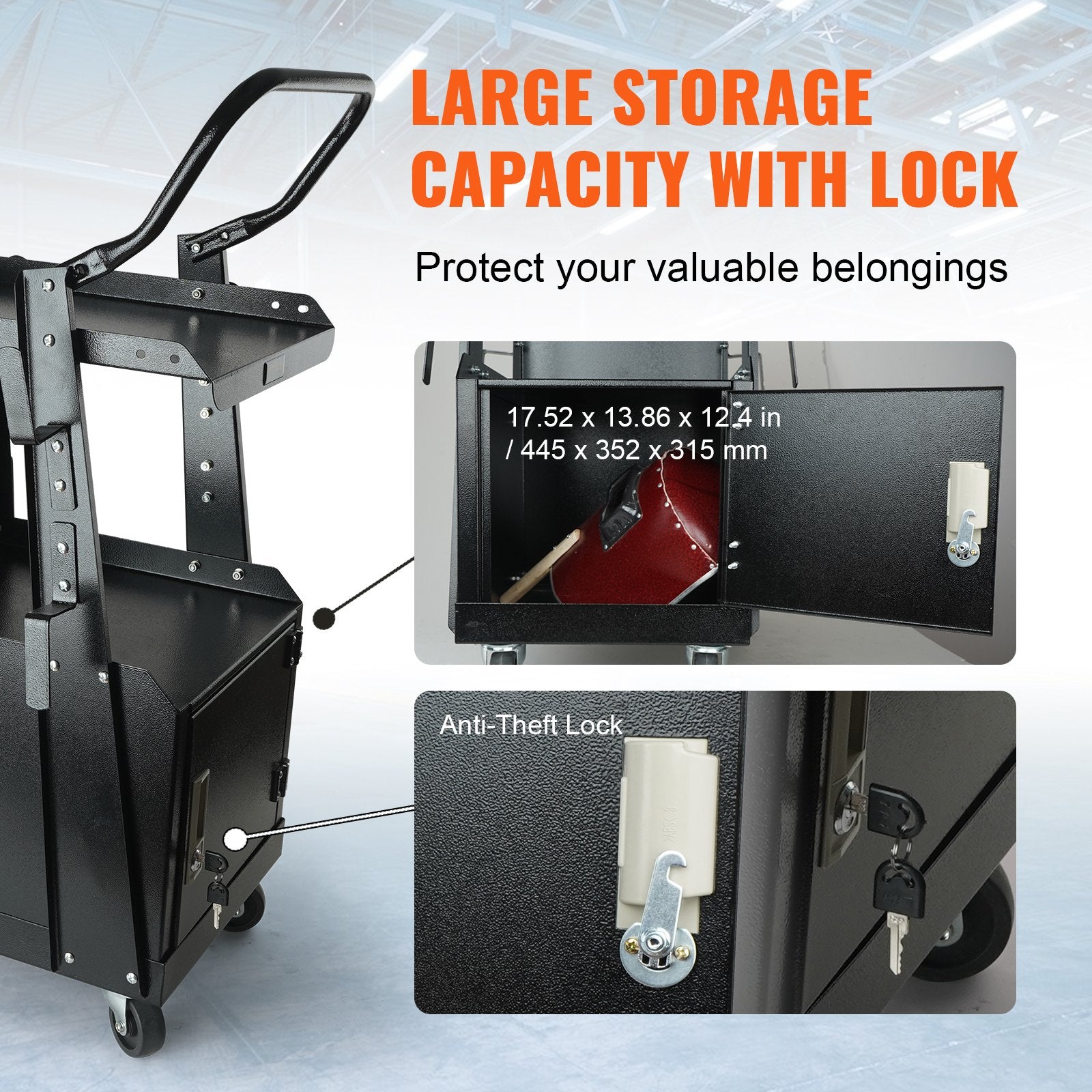 Welding Cart, 2-Tier Heavy Duty Welder Cart With Anti-Theft Lockable Cabinet, 265LBS Weight Capacity, 360 Swivel Wheels, Tank Storage Safety Chains, Welding Cabinet For TIG, ARC, Plasma Cutter