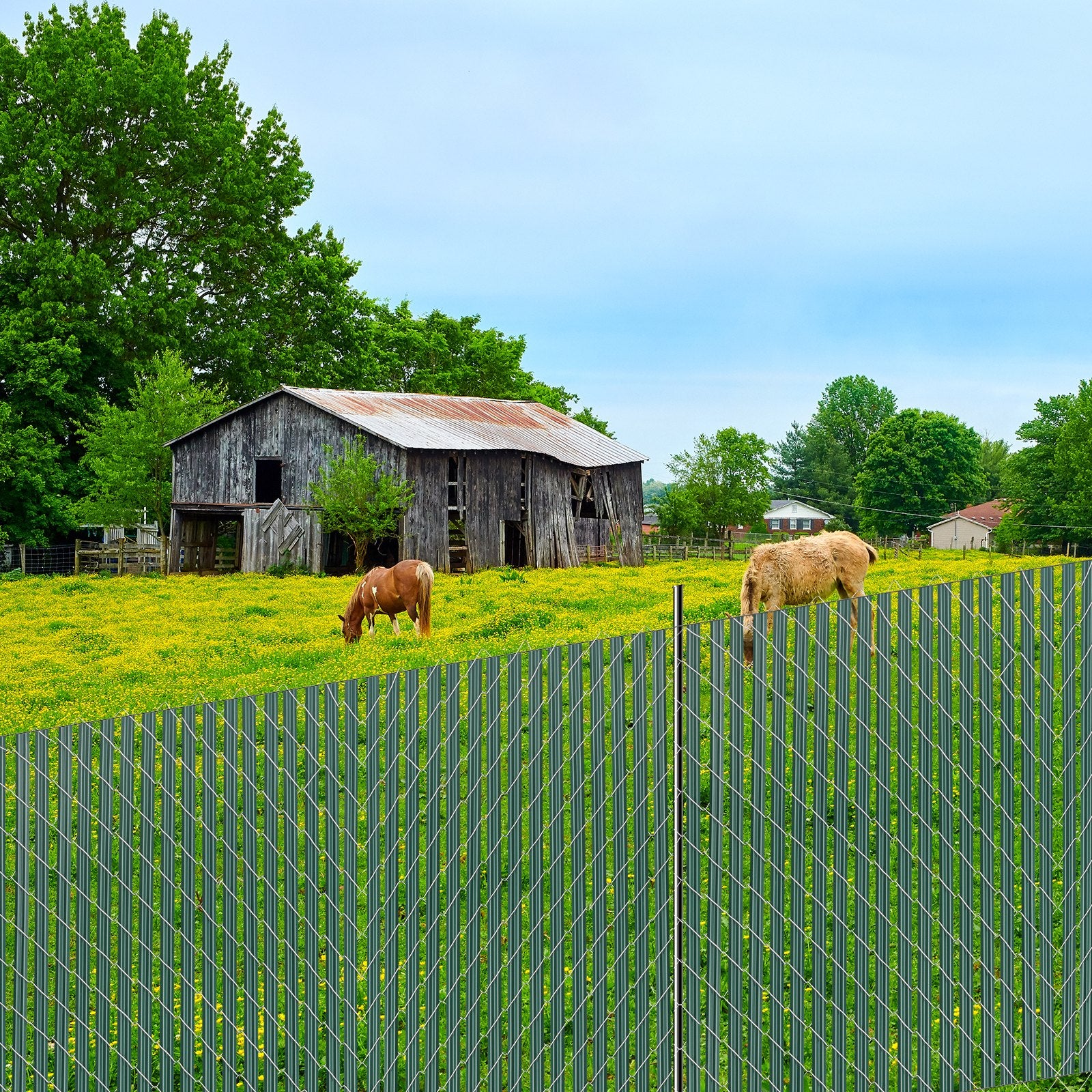 Chain Link Fence Privacy Slats Single-Wall For 4' High Fence Bottom Lock Green